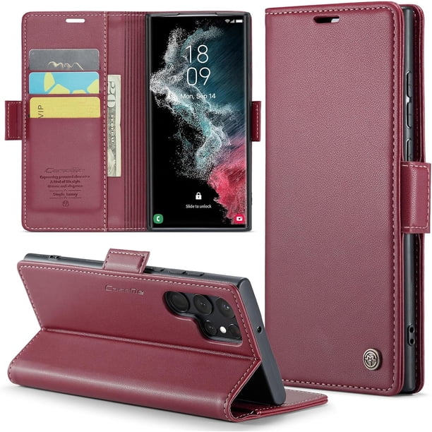 Funda tipo cartera para Samsung Galaxy S22 Ultra 5G con bloqueo RFID, tarjetero, soporte magnético, funda protectora de piel con tapa para Samsung Galaxy S22 Ultra 5G de 6,8 pulgadas