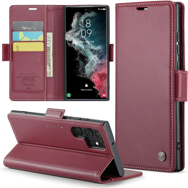 Funda tipo cartera para Samsung Galaxy S22 Ultra 5G con bloqueo RFID, tarjetero, soporte magnético, funda protectora de piel con tapa para Samsung Galaxy S22 Ultra 5G de 6,8 pulgadas