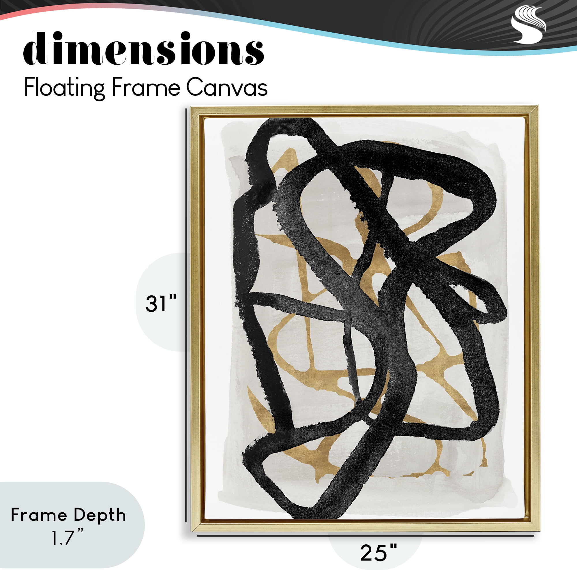Stupell Industries Expressive Hindsight in Black Gold Framed Floater Canvas Wall Art, design by Lucille Price