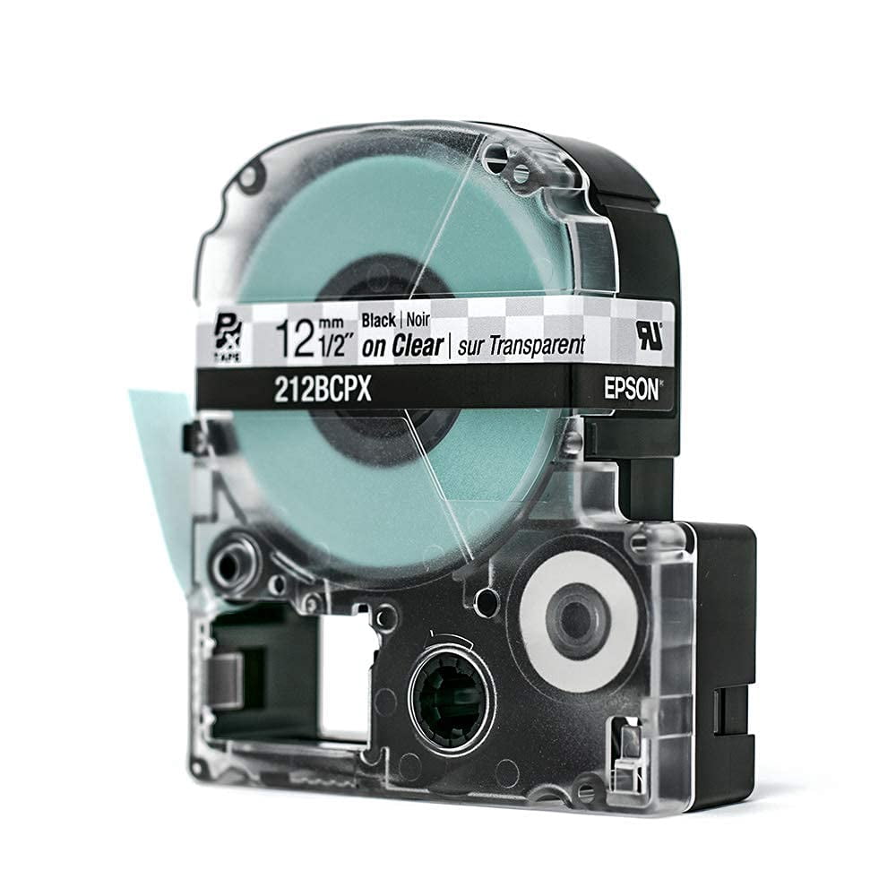 Epson LABELWORKS 212BCPX - Black on Clear PET Label Maker Tape - 1/2" (12MM) Wide, 30 ft