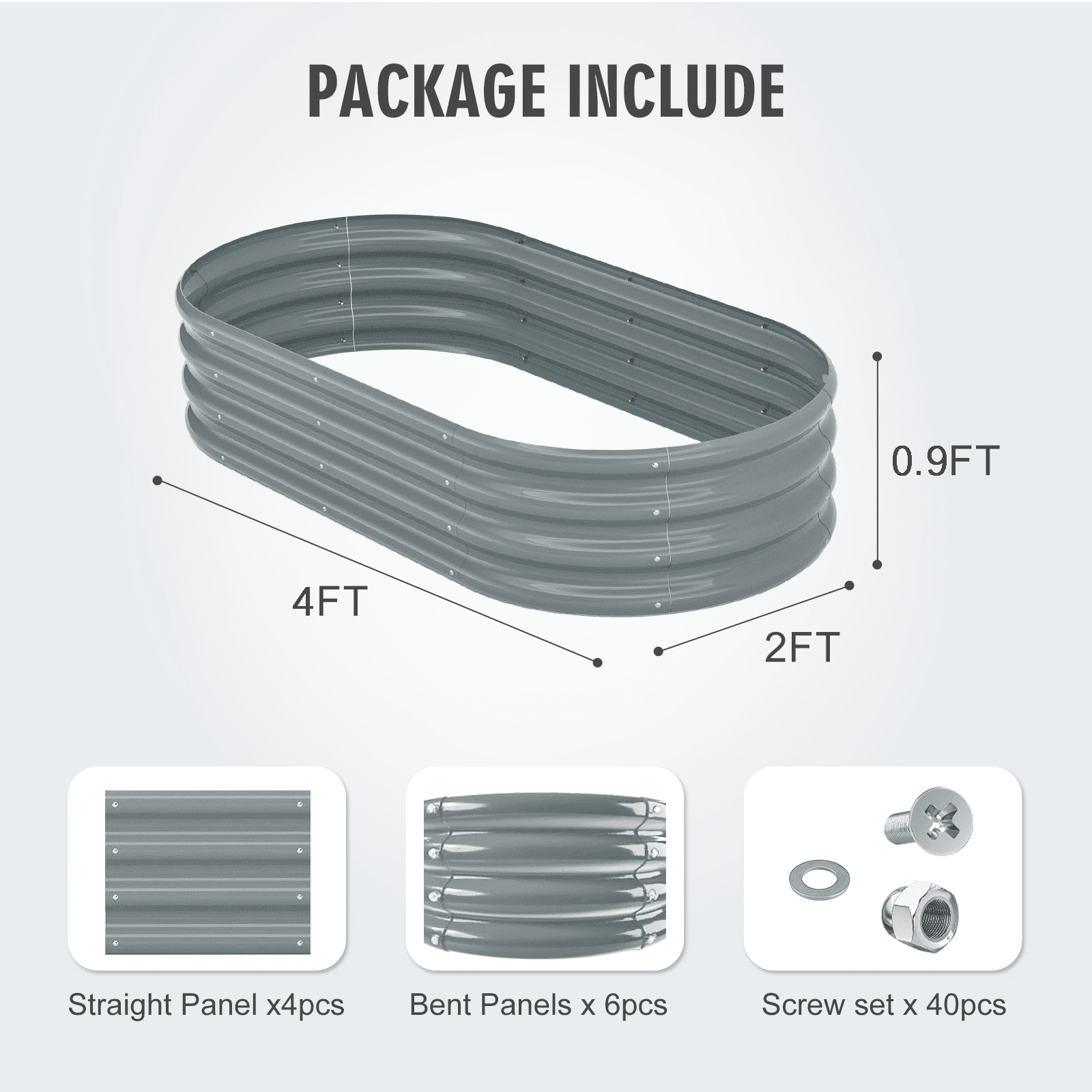 Nana Guard Galvanized Raised Garden Bed Kit, Galvanized Planter Boxes Outdoor, Oval Metal Raised Garden Beds for Vegetables,Gray