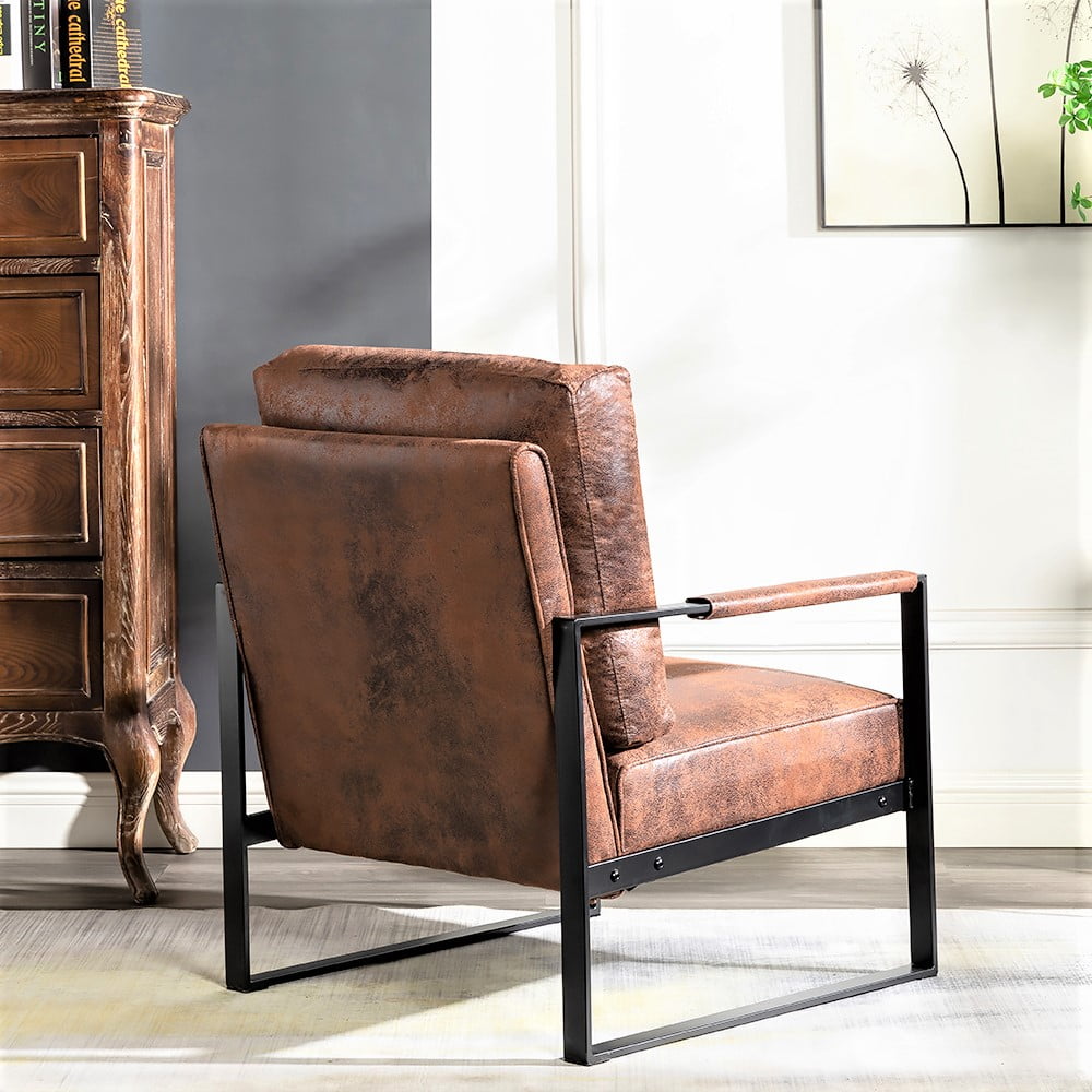 US Pride Furniture Hosam 25.4" PU/Microfiber Upholstery Metal Arms Chair Brown