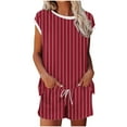 thumbnail image 2 of GERsome 2 Piece Lounge Set for Women Short Sleeve Crewneck Tops and Drawstring Shorts Striped Color Block Pajamas Sets S-XXL, 2 of 5