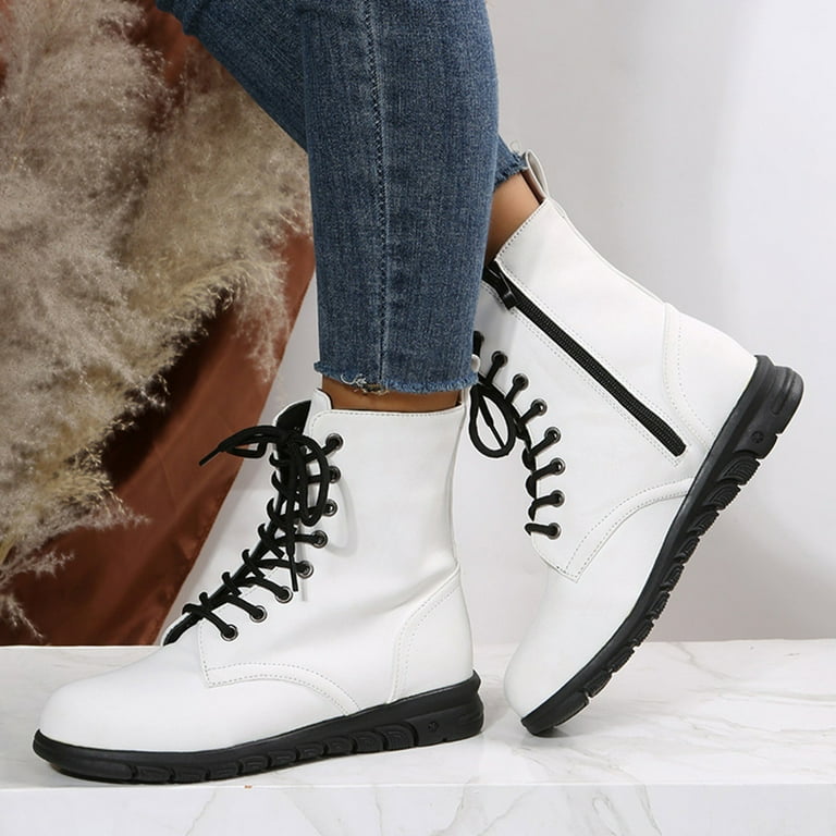 CBGELRT Comfort Boots for Women Fashion Low Heel Flat Bottom Lace up Chelsea Boots Fall Winter Ankle Booties Casual Shoes 42 White Walmart