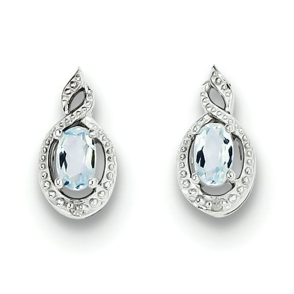 Primal Silver Sterling Silver Rhodium-plated Aquamarine and Diamond Earrings