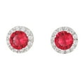 thumbnail image 2 of 1 Pair Copper Women Ear Stud Exquisite Brass Solid Color Rhinestone Exquisite Easy Matching Round Girls Ladies Party Earring Jewelry Rose Red, 2 of 9