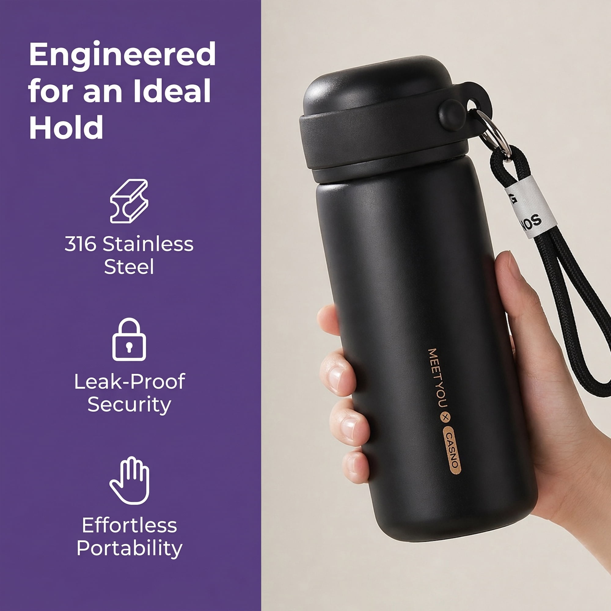 Unique Bargains 21 oz Stainless Steel Insulated Leak Proof Water Bottle Tumbler Black