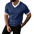 thumbnail image 5 of IYTR Mens V-Neck Short Sleeve Slim Fit T-Shirt Contrast Trim Cuff Casual Summer Athletic Gym Workout Solid Color Muscle Tee (Navy,XL), 5 of 8