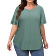 thumbnail image 3 of WellSize Plus Size Tops for Women Eyelet Crew Neck Tunic Blouses Casual Summer Ruffled Short Sleeve Shirts, 3 of 8