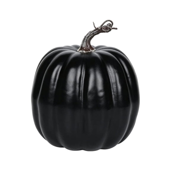 Artificial Pumpkin Figurine, Farmhouse Rustic Country Style Decor, 5.91x6.57 Inch Fall Harvest Thanksgiving Centerpiece, for Autumn Halloween Indoor Dining Table Mantel Display Black