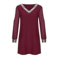 thumbnail image 6 of Odeerbi Dresses for Women 2025 Fashion Erogenous Casual Solid Dress V-Neck Long Sleeve Mini Dress Wine, 6 of 9
