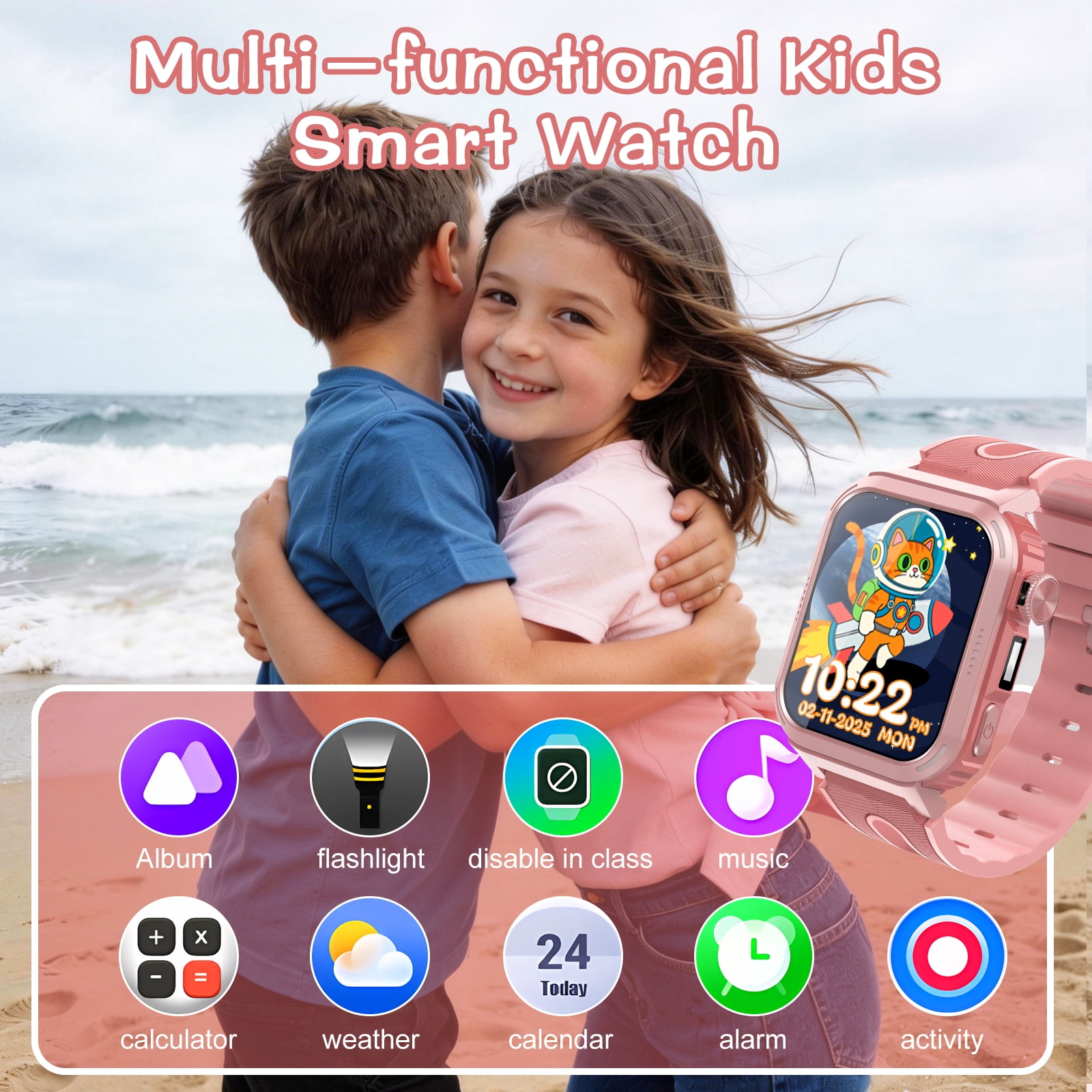 Coucur Kids Smart Watch with Classroom Mode, 1.83 HD Touch Screen Smartwatch for Kids, Learn Cards, Camera, Music Player, 14 Puzzle Games, 100 Sports Modes, IP68 Waterproof, Best Gift for Kid