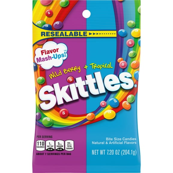 Skittles Flavor Mash-Ups Wild Berry and Tropical Candy - 7.2 oz Bag