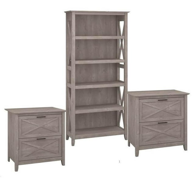 Ensemble de Rangement de Bureau 3 Pcs Étagère et 3 Armoires à Dossiers en Gris Lavé
