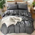 thumbnail image 2 of MooMee Duvet Cover Set Twin 100% Washed Cotton Linen Like Textured Breathable Soft Lightweight 2-Piece (Dark Grey, 68"x90"), 2 of 8