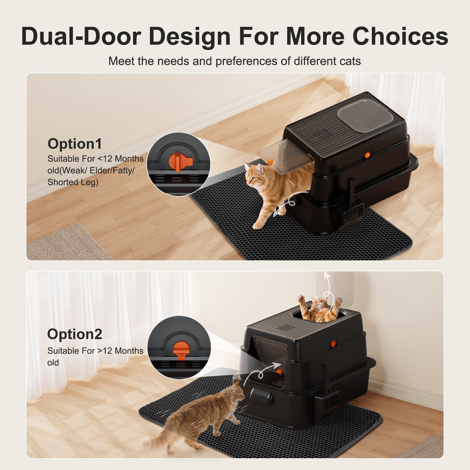Black Stainless Steel XL Cat Litter Box With Lid, Drawer Enclosed Design For Big Cats