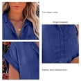 thumbnail image 4 of Blusa de mezclilla de manga corta Turn Down Collar Front Pocket Single Breasted Denim Camisa Top para mujeres, 4 of 5