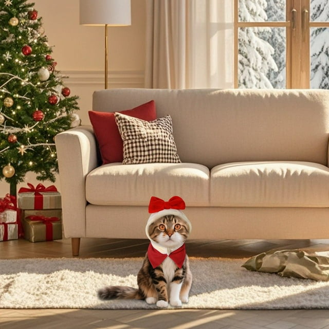 Festive Holiday Bow Hat Outfit For Small And Medium Sized Cats Adorable Pet Apparel Accessory