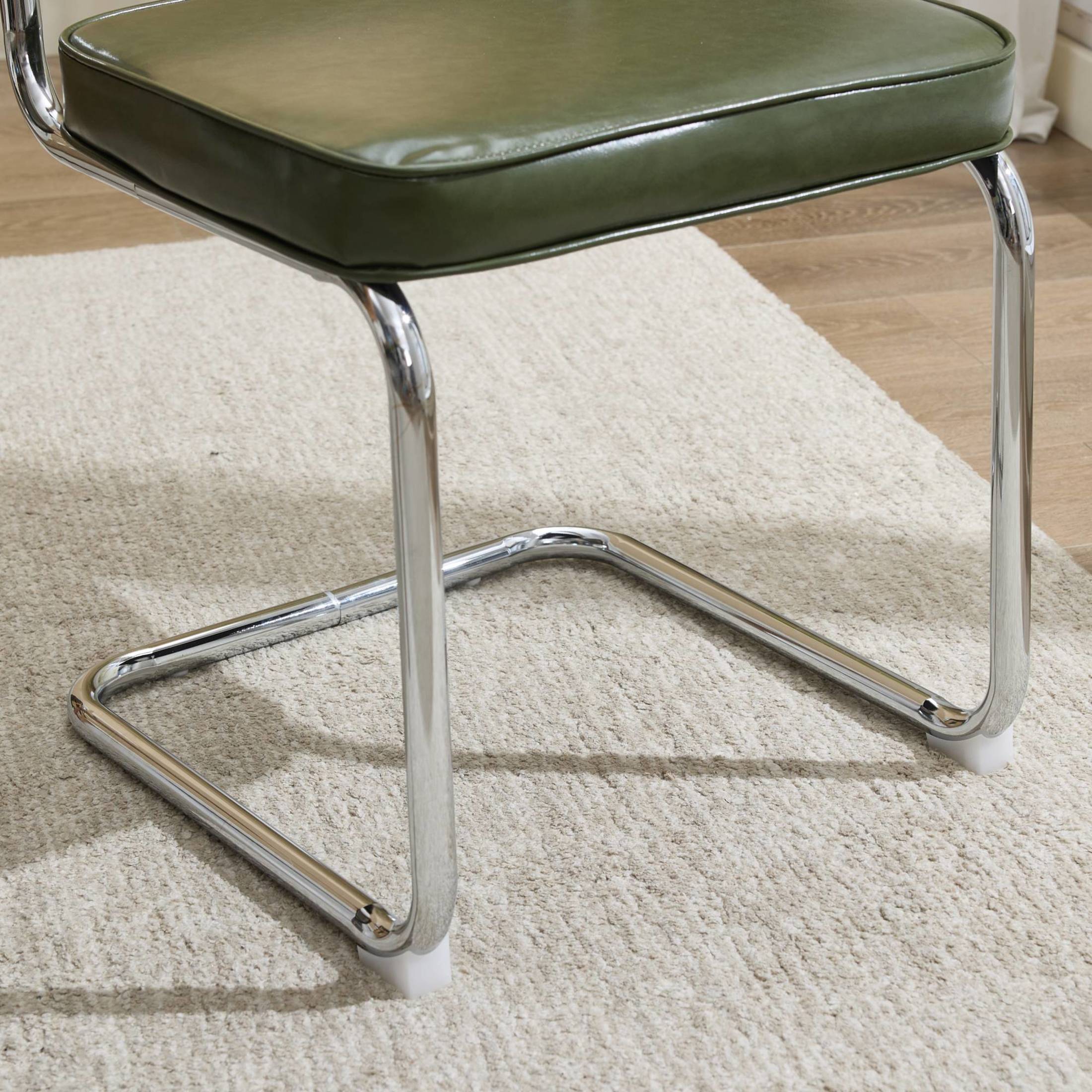 GDF Studio 23.2" Dining Chairs Set of 2 with PU Upholstery, Natural Cane Back & Chrome Metal Base, Olive Green