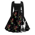 thumbnail image 2 of Vestido de Navidad Vintage de manga larga para mujer, cuello en V, estampado Floral, elegante, fiesta de Navidad, graduación, ropa de invierno, vestido Rockabilly, 2 of 5