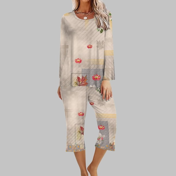 Puntoco Conjunto de pijama cómodo de dos piezas con cuello redondo y manga larga para mujer Puntoco Puntoco-3703