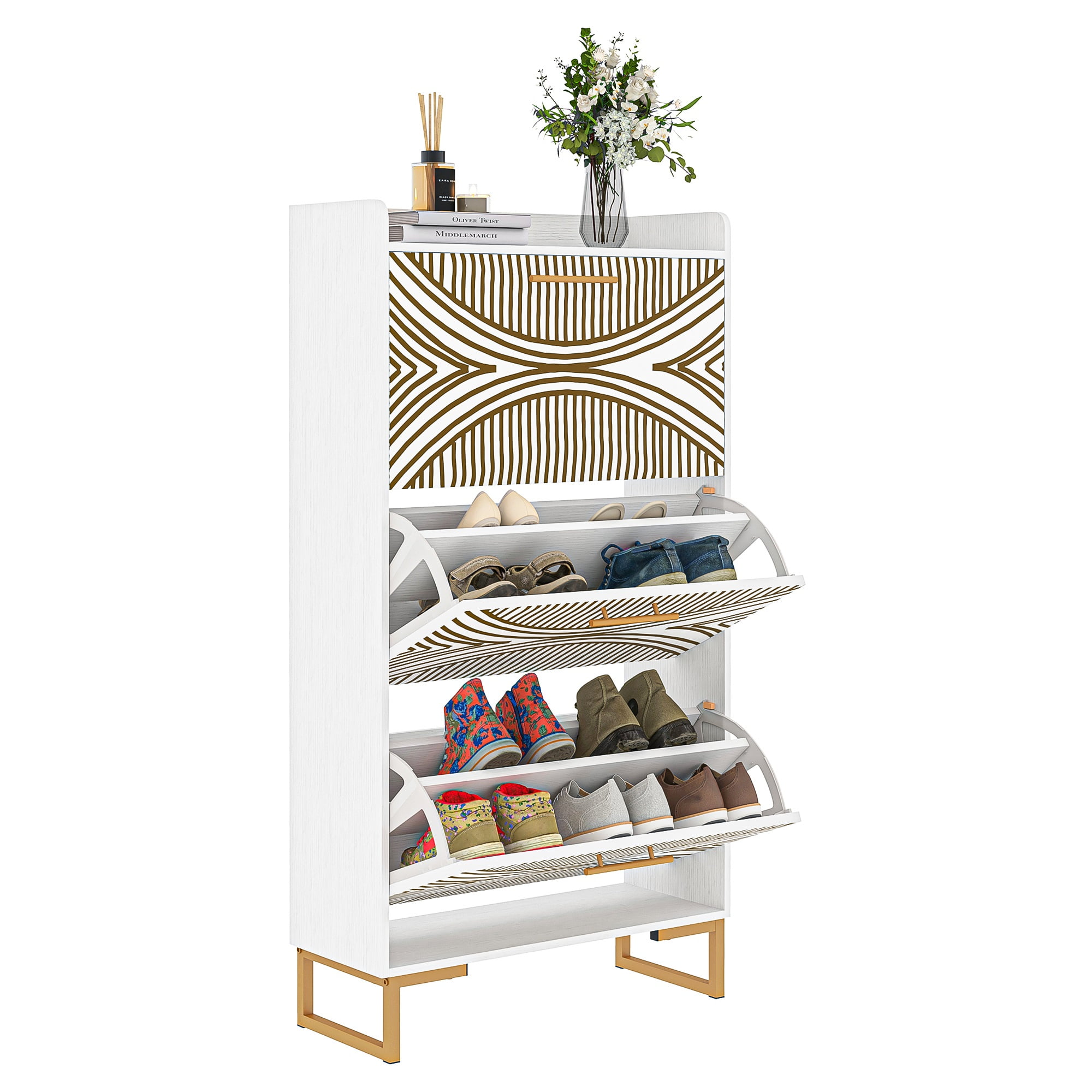 YYAo Entryway Shoe Cabinet, Shoes Storage Organizer Narrow Shoe Storage Rack with Flip Doors, Tipping Bucket Shoe Cabinet for Closet, Living Room, Beige YYAo Entryway Shoe Cabinet, Shoes Storage Organizer Narrow Shoe Storage Rack with Flip Doors, Tipping Bucket Shoe Cabinet for Closet, Living Room, Beige