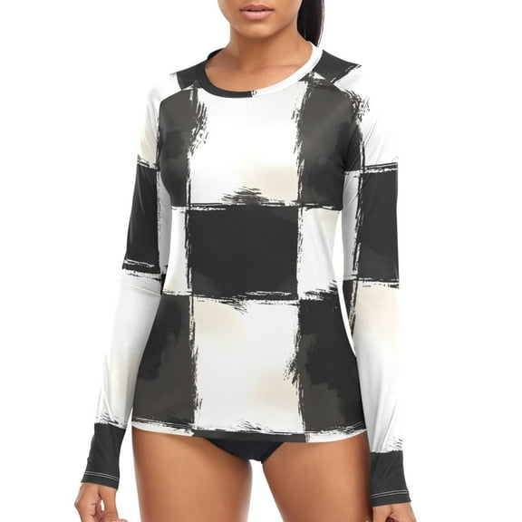 joogoo Womens UPF 50  Rash Guard Checkered Grid-d1 Long Sleeve UV Protection Sun Shirts Tops S