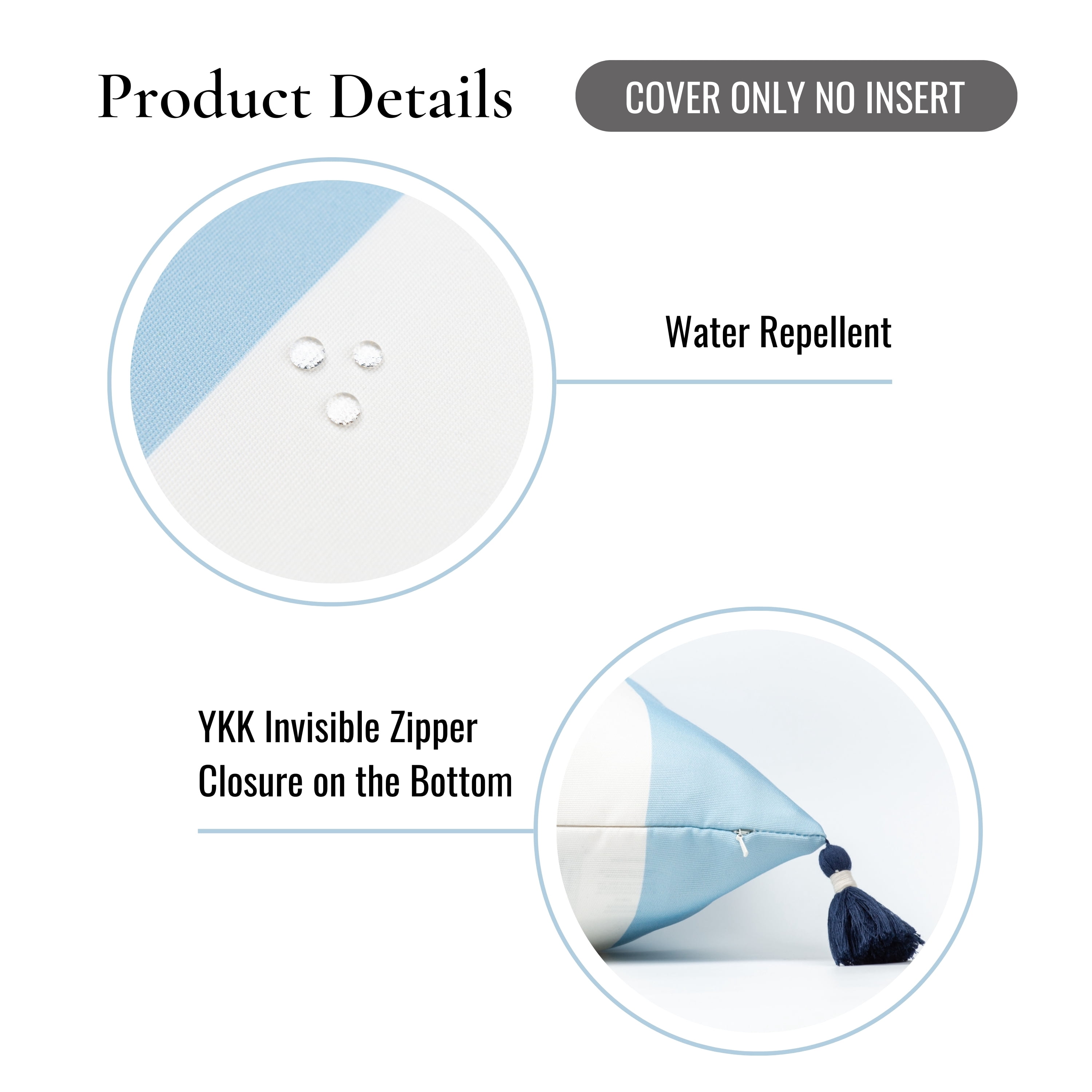 Hofdeco Premium Coastal Patio Indoor Outdoor Lumbar Pillow Cover Only, 12"x20" Water Repellent for Backyard, Couch, Baby Blue Wide Stripes with Tassels