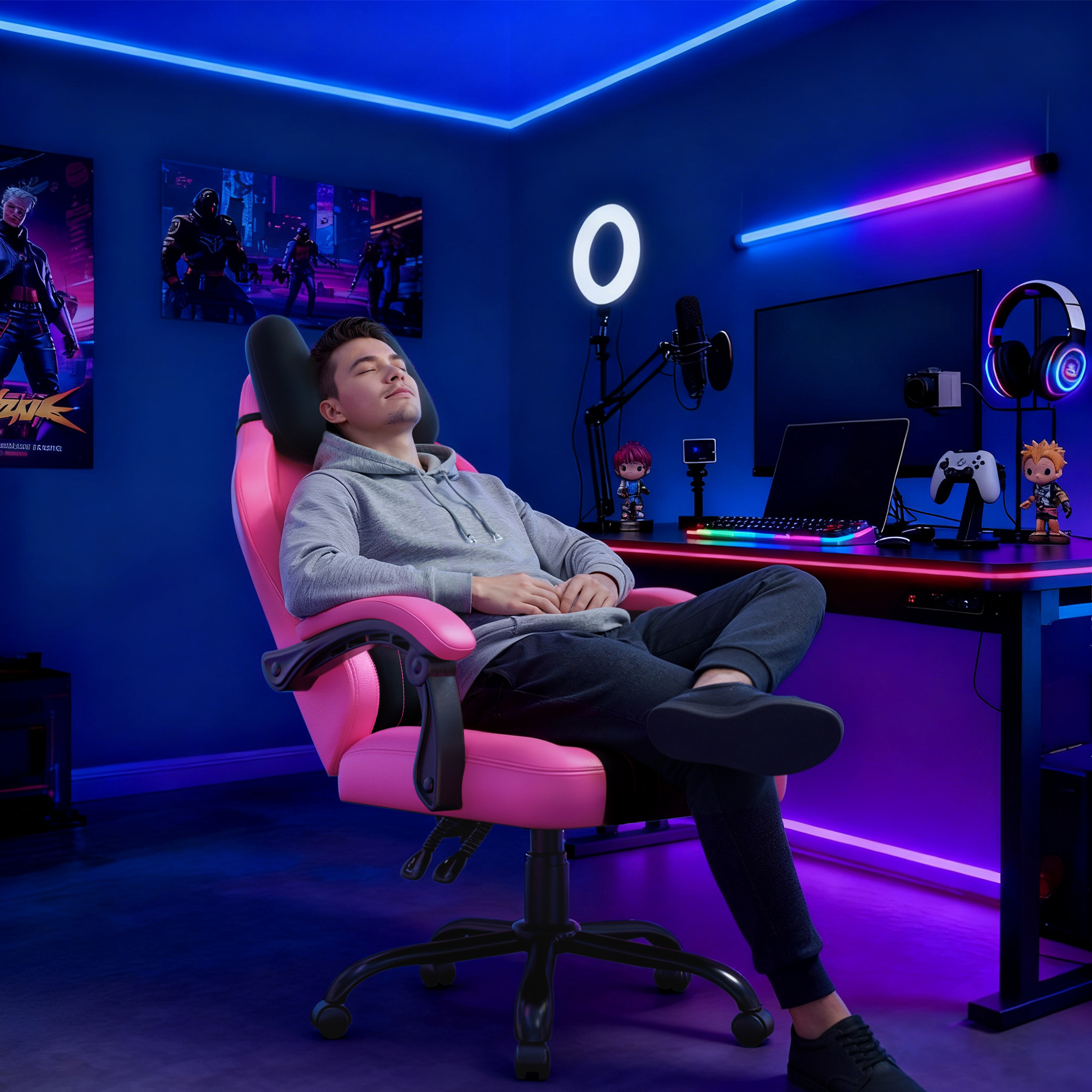 Seenda Gaming Chair, Fabric Comfy Video Gaming Chair, High Back Computer Chair, Adjustable Swivel Office Desk Chair with Headrest and Lumbar Support