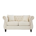 thumbnail image 4 of 59" Loveseat Velvet Sofa, Chesterfield Tufted Sofa for Living Room, 2-Seater Sofa with Two Pillows,Rolled Arms and Nailhead, Couch for Living Room, Bedroom, Beige, 4 of 10
