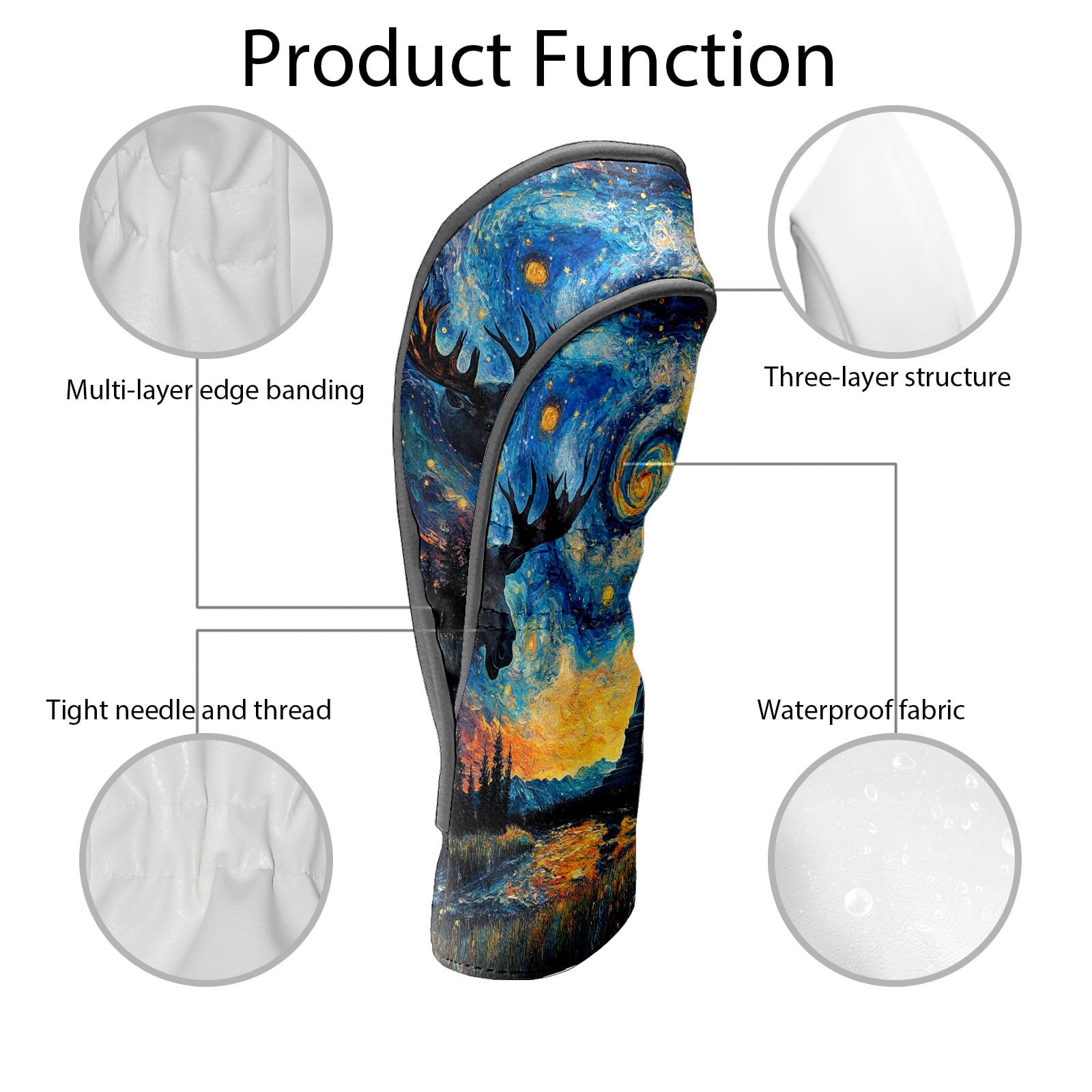 Golf Club Covers, Cyan StarrySky Premium PU Leather Driver Hybrid Putter Head Covers with Velvet Lining, Waterproof Golf Gifts for Men Women