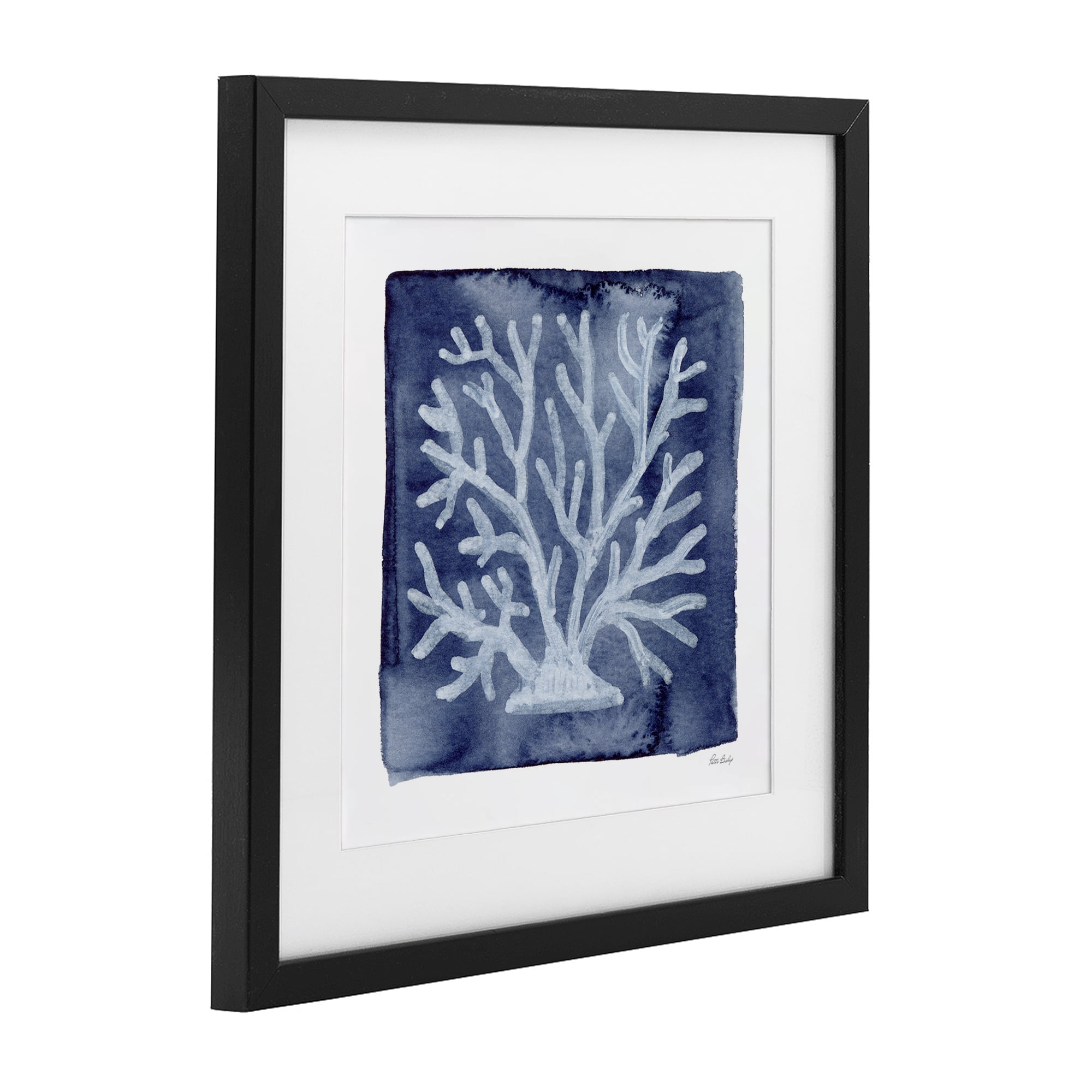 Stupell Industries White Coral on Indigo Black Framed Print Under Glass, design by Patti Bishop