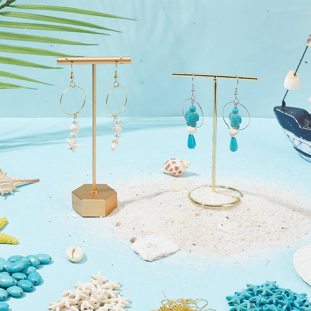 1115 Pcs Turtle Turquoise Earring Making Kit Including Starfish Beads Sea Turtle Beads Flower Bead Caps Open Jump Rings with Elastic Thread for Jewelry Necklace Earring Making for diy