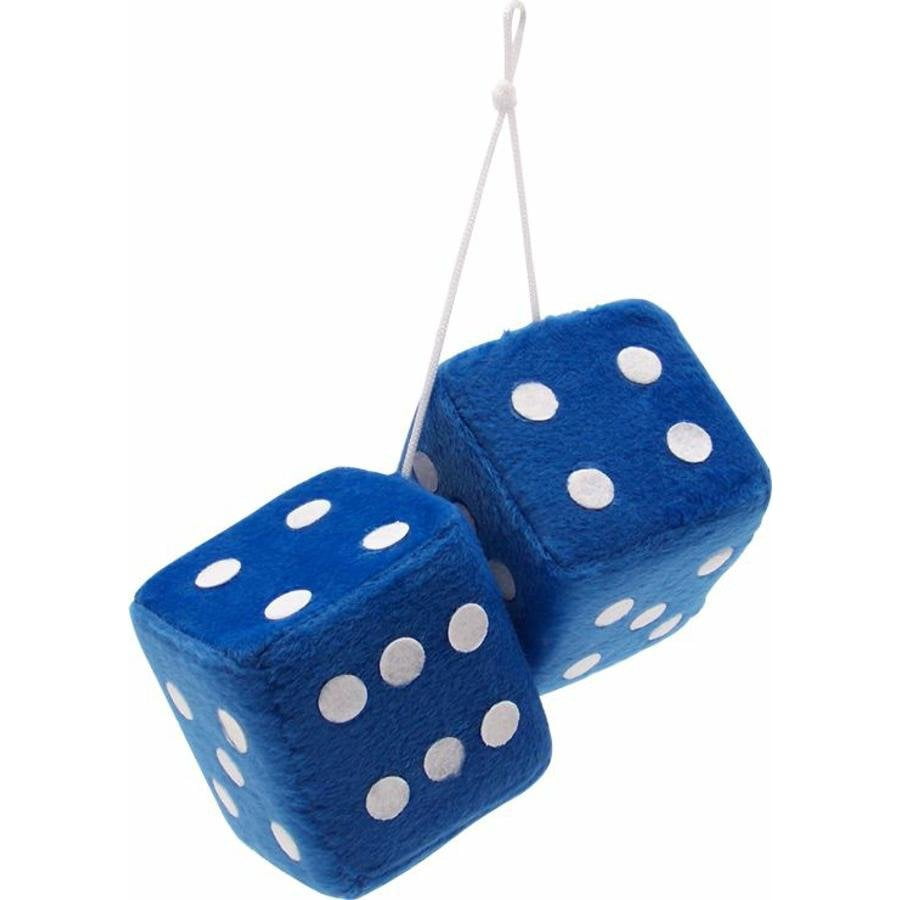 3 Blue Fuzzy Dice with White Dots Pair