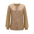 thumbnail image 5 of LWavelet Crew Neck Sequin Blouse Womens Plus Size 3/4 Puff Sleeve Asymmetric Hem Loose Fit Top Gold M, 5 of 7