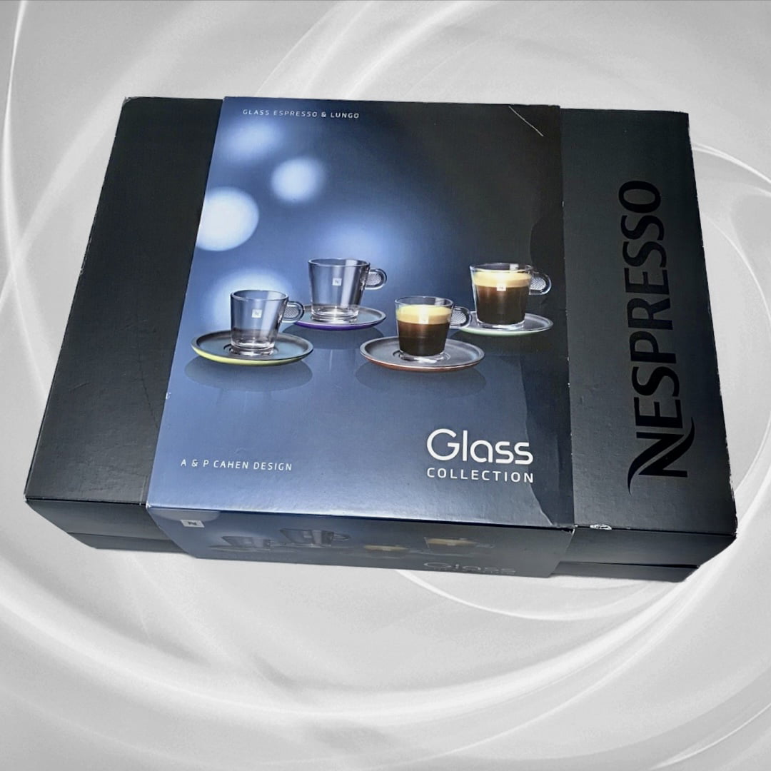 nespresso set glass collection espresso cups & saucers,a & p cahen  design,new.