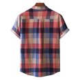 thumbnail image 5 of QUINDOS Short Sleeve Hawaiian Shirt Men Summer Button Down Casual Cotton Linen Shirts Plaid Loose Vacation Beach Shirts, 5 of 8