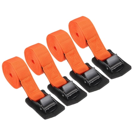 Uxcell Cargo Tie Down Strap 1 x 6.56 Ft 4Pcs Adjustable Heavy Duty Cam Buckle Lashing Strap Secure Cinch Straps for Truck Boat Kayak Motorcycle Orange/Black