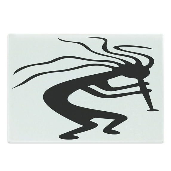 Kokopelli Cutting Board, Monochrome Minimalistic Tribal Musical and Fertility Cultural Folk Art, Decorative Tempered Glass Cutting and Serving Board, in 3 Sizes, by Ambesonne
