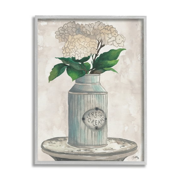 Stupell Industries White Hydrangea Flowers Fresh Cream Country Tin Painting, 11 x 14, Design by Elizabeth Medley