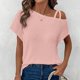 thumbnail image 2 of Top de manga corta de punto con hombros descubiertos para mujer - Blusa informal ligera - Conjunto de verano de color liso - S-XXL, 2 of 5