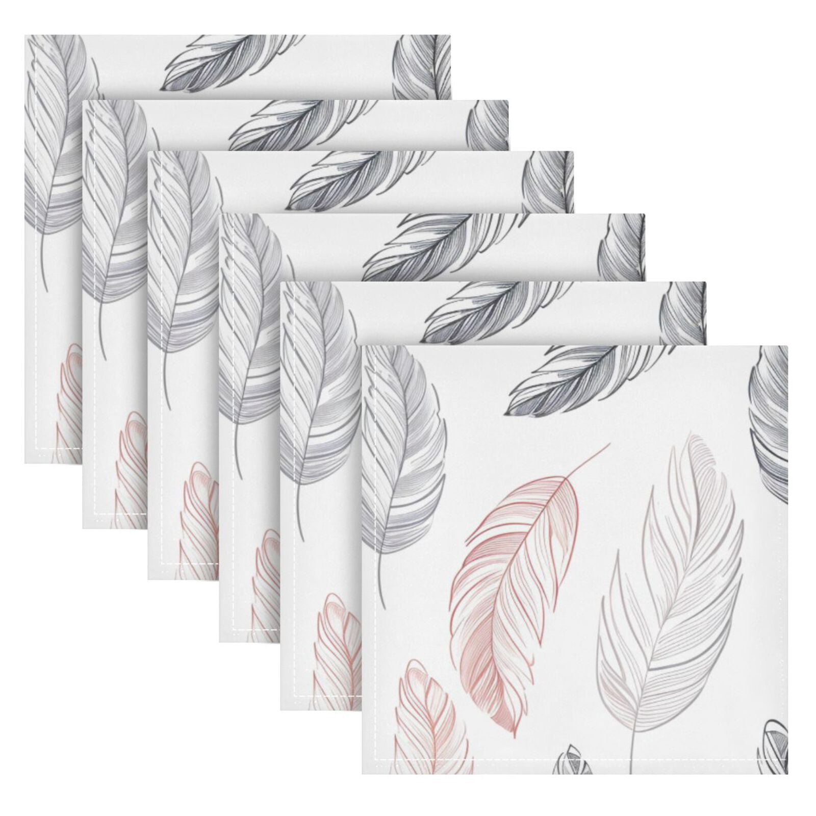 JSTEL Colorful Feathers Cloth Napkins Set of 6, 20x20 Inch Washable and Reusable Napkin for Decoupage Dinner Party Everyday Use