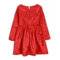 thumbnail image 5 of TEAJOPSUU Girls Velvet Dress Long Sleeves Crew Neck Party Dress Csual Shiny Pleated A-Line Dresses With Pockets 4-12Y,Red, 5 of 9