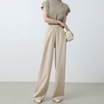 thumbnail image 2 of Olyvenn Dress Pants for Women 2025 Spring Trendy Casual Pants Stretch Elastic Waist Pants Loose Fit Wide Leg Trousers Workwear Suit Pants Beige XL, 2 of 4