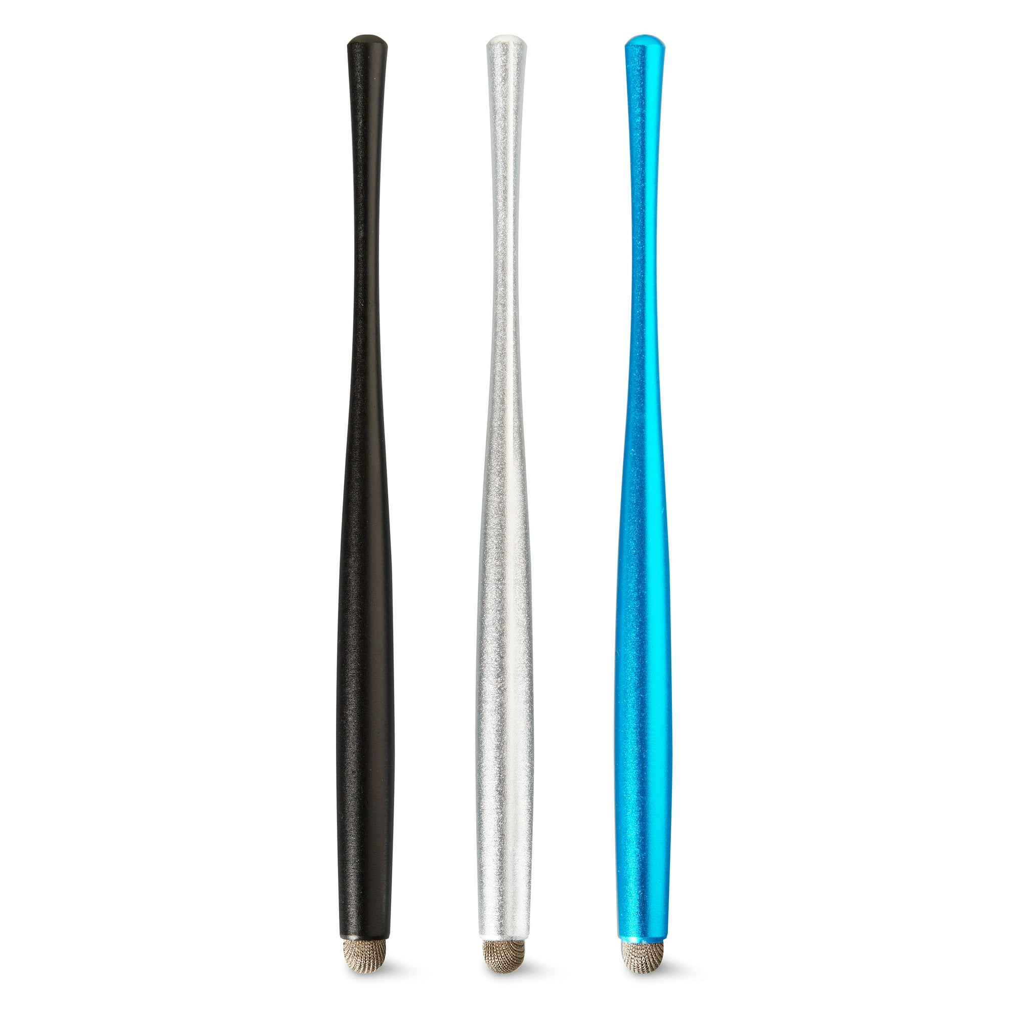 onn. Touch Pen Tablets Smartphone Styluses, Anti-Scratch Rubber Tips, 3 Count - Black, Blue, Gray