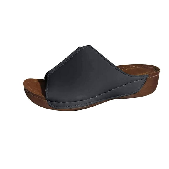 Lovskoo 2024 Women's Slippers Open Toe Plus-Size Platform Wedge with A Line Wearing Beach Slippers Summer Comfortable Shoe Black