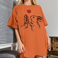 thumbnail image 3 of Gibobby Camisetas de verano para mujer Camiseta holgada con cuello redondo y manga corta con hombros y estampado amor conejo(Naranja,G), 3 of 4
