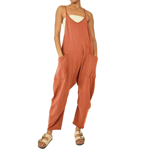 STARVNC Women Solid Color V Neck Sleeveless Pockets Jumpsuit - Walmart.com