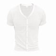 thumbnail image 2 of Klisyaur Mens V Neck Shirt Short Sleeve Button Tops Ribbed Lightweight Knit Blouse for Men Fashion Outfit, 2 of 7