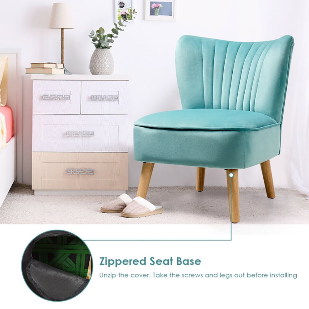 Finihen Velvet Accent Chair, Modern Armless Velvet Accent Chair with Wood Legs, Thickly Padded, Armless Wingback Club Chairs for Living Room, Bedroom, Green